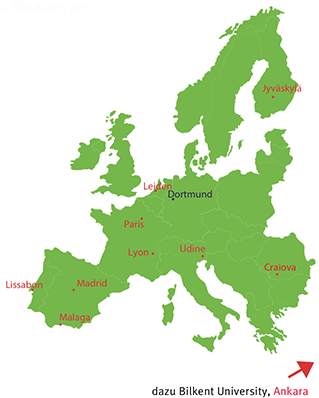 Karte Europas mit Partneruniversitäten