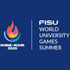 You can see the logo of the Rhine-Ruhr 2025 FISU World University Games. It has a dark blue background with white lettering.