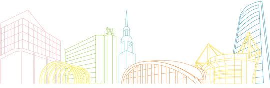 Skyline of Dortmund Drawing of the skyline of Dortmund on a white background.